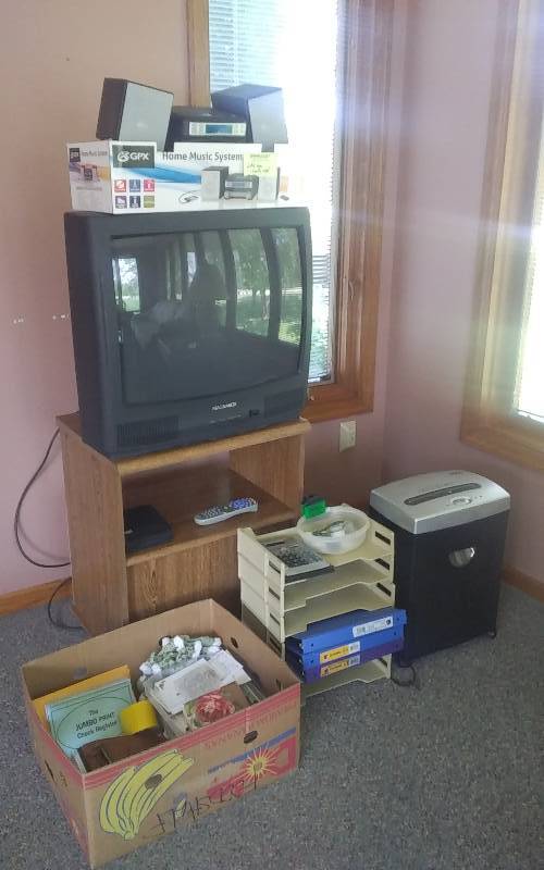 lot 146 image: GPX Home Music System (Like New), 24 Inch Magnavox TV With Stand, Paper Shredder, Home Office Misc