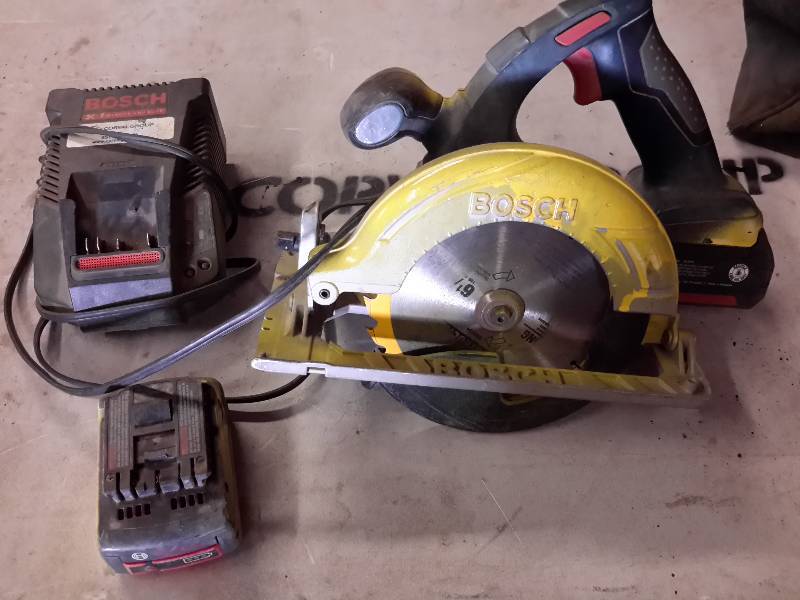 lot 120 image: BOSCH Cordless Circular Saw with 2 Batteries and Charger