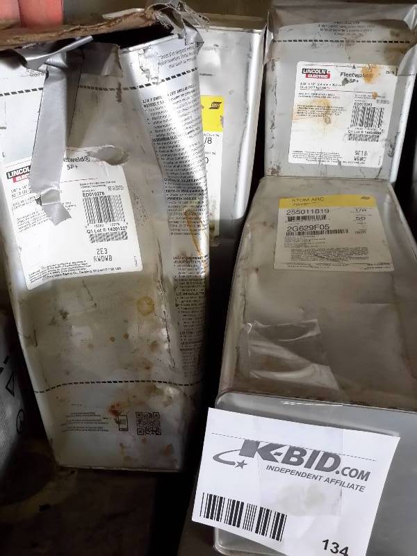 lot 134 image: 4 Cans of Welding Rods, see closeups for types
