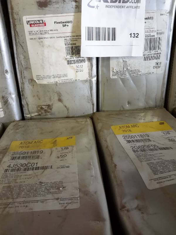 lot 132 image: 4 Cans of Welding Rods, see closeups for types