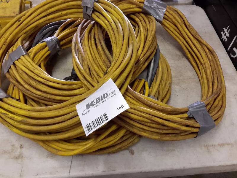lot 146 image: 4, 50 ft 3 prong electric cords.. Some might be missing ends