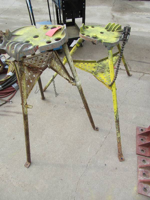 lot 291 image: 2 Tripods pipe stands.. One has a lot of rust on the cross member brackets.