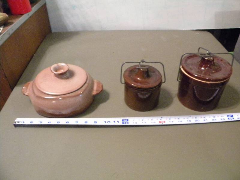 Frankoma Bean Pot with Lid & 2 Cheese Crocks