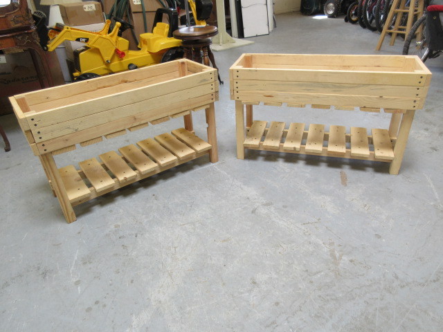 lot 307 image: 2 HAND CRAFTED WOODEN PLANTER BASES