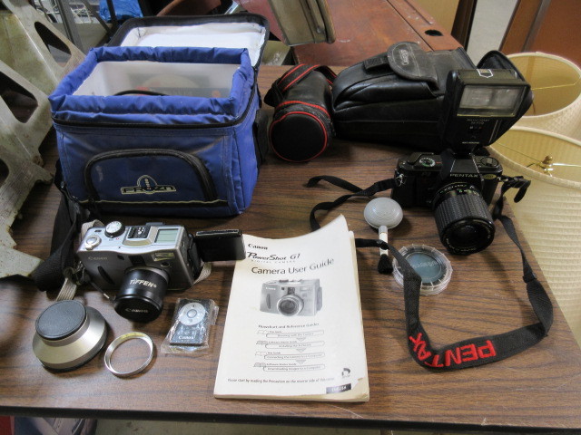 lot 323 image: PENTAX P3 35mm CAMERA & CANON POWERSHOT G1 DIGITAL CAMERA