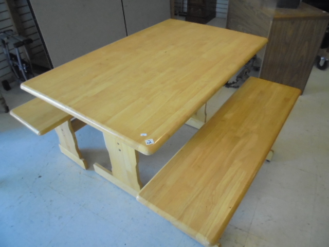 lot 2 image: Trestle Kitchen Table and Benches