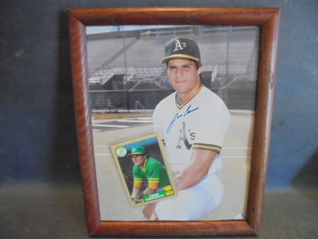 Framed Autographed Jose Canseco Photo with Baseball Card