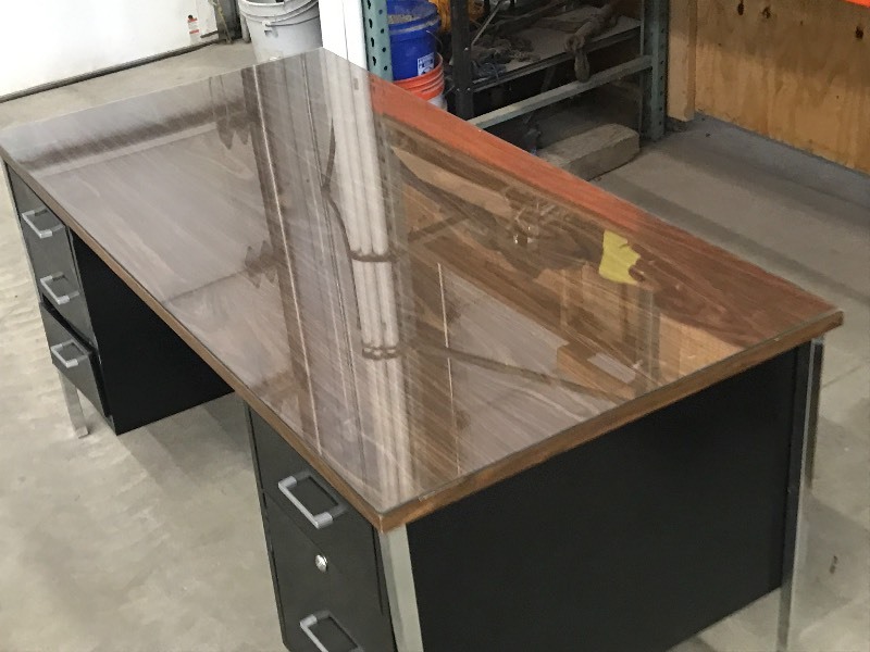 lot 15 image: Steel Desk With Glass Top