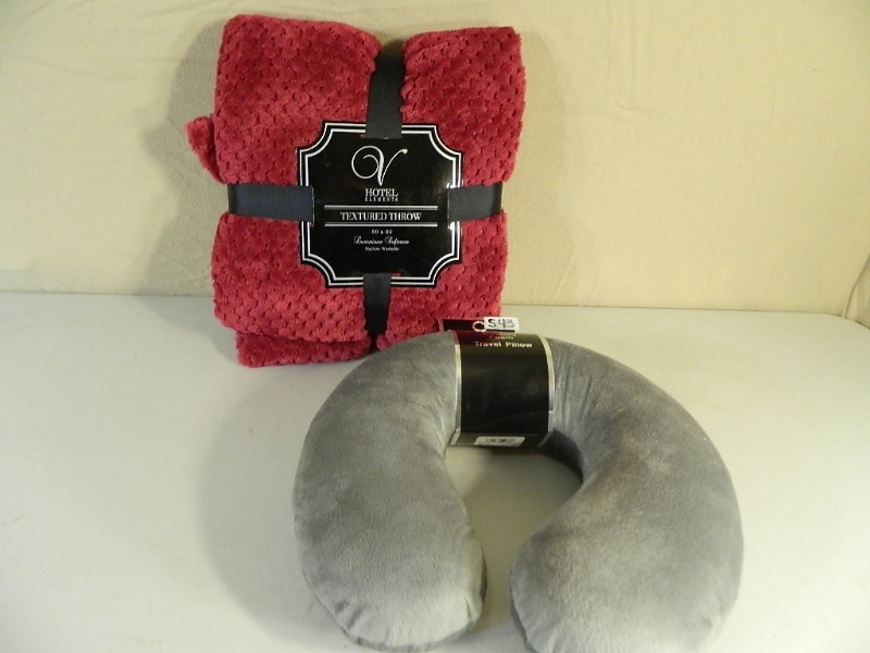 New Textured Throw and Memory Foam Travel Pillow