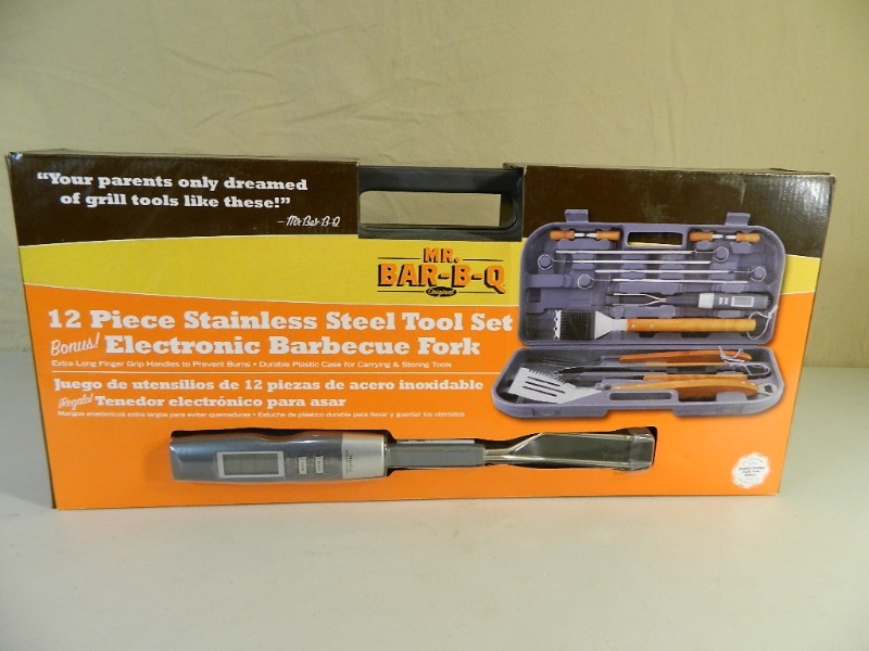 New 12 pc Stainless Steel BBQ Tool Set
