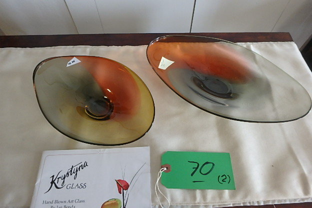 Two Colored Art Glass Platters