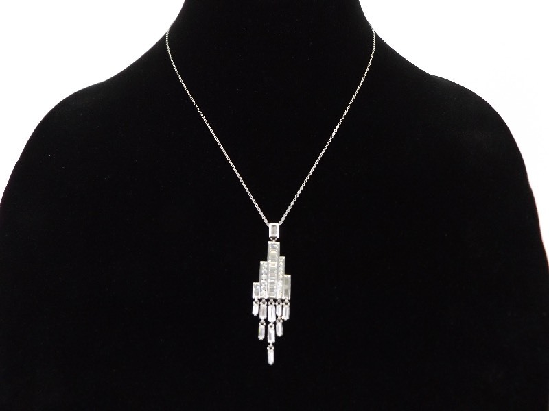 lot 7 image: .925 Sterling Silver Necklace and Swarovski Crystal Deco Pendant 