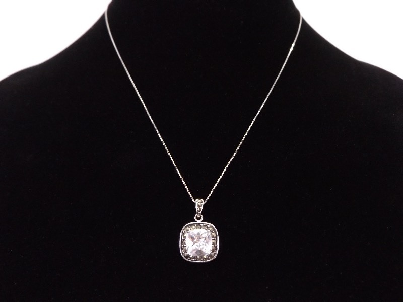 lot 8 image: .925 Sterling Silver Necklace and Swarovski Crystal Marcasite Pendant 