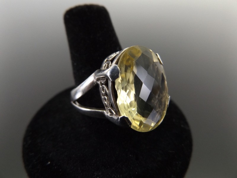 lot 24 image: .925 Sterling Silver Citrine Cocktail Ring Size 9