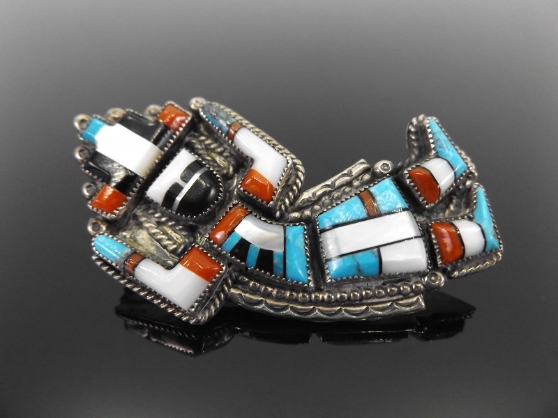 lot 34 image: Large Signed Sterling Silver Aztec BroochPendant