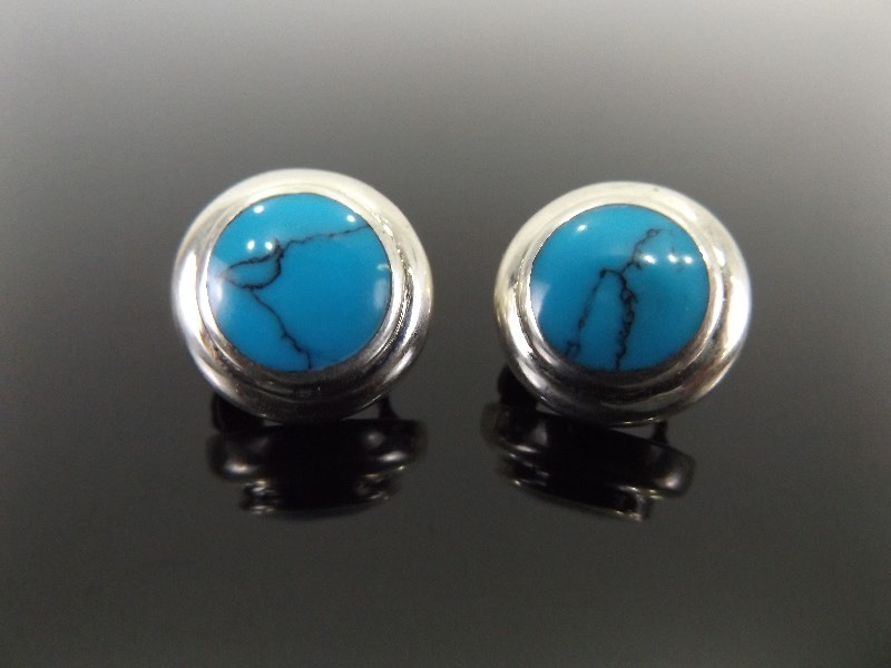 lot 44 image: .925 Sterling Silver Turquoise Cabochon Earrings