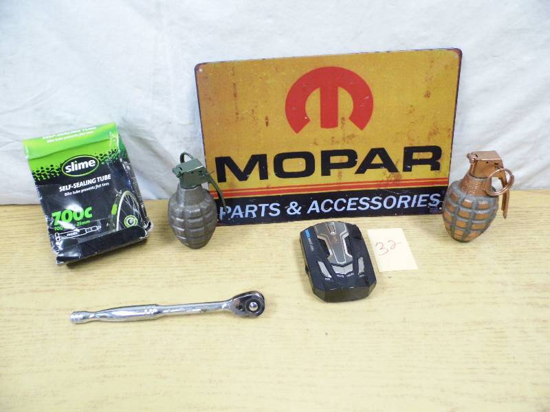 lot 32 image: Mopar Metal Sign - Grenades - Tube - Radio