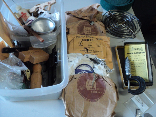 piano treble wire and box of tools...