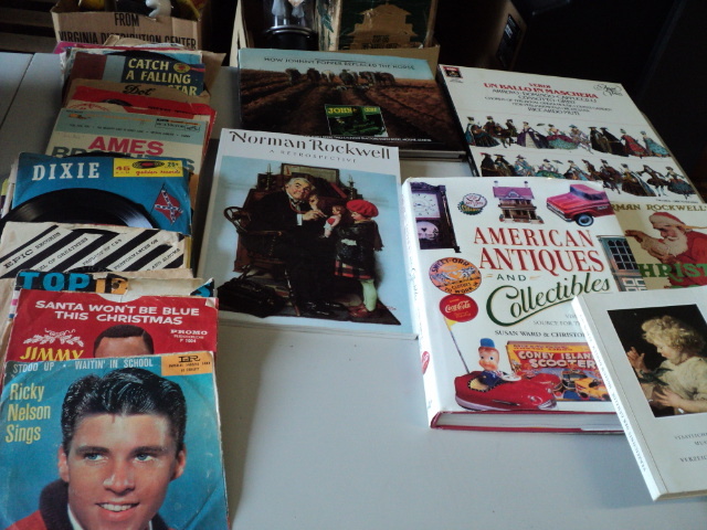 hard cover books and 45s...