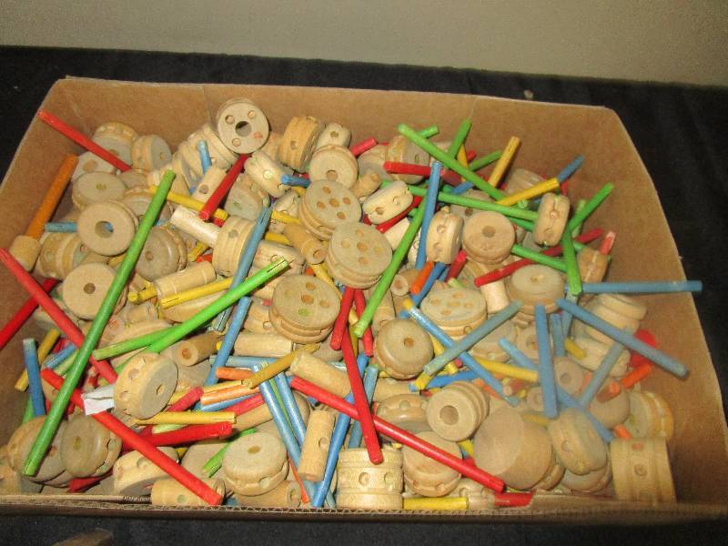 Box full of Antique Tinker Toys