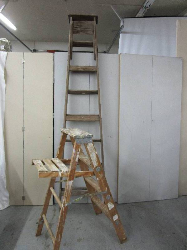 2 Wooden Ladders 1 is 44 12 and tall one is 8 feet