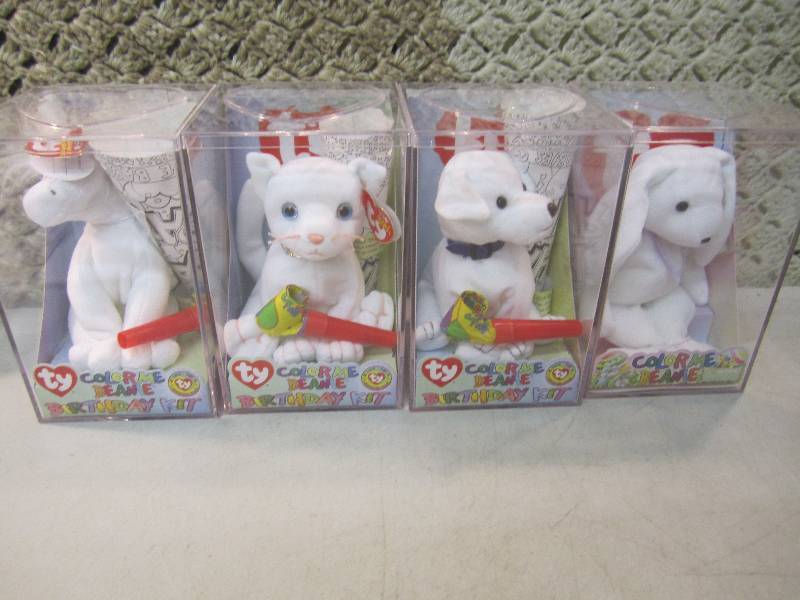 lot 115 image: Lot of 4 TY Color Me Beanie Birthda...