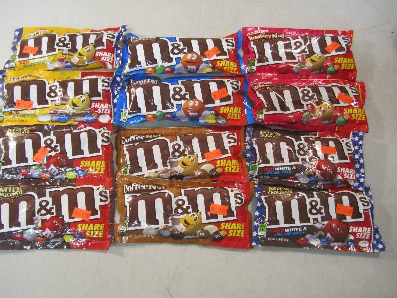 lot 145 image: 12 Bags of Various Flavor M&Ms Bes...