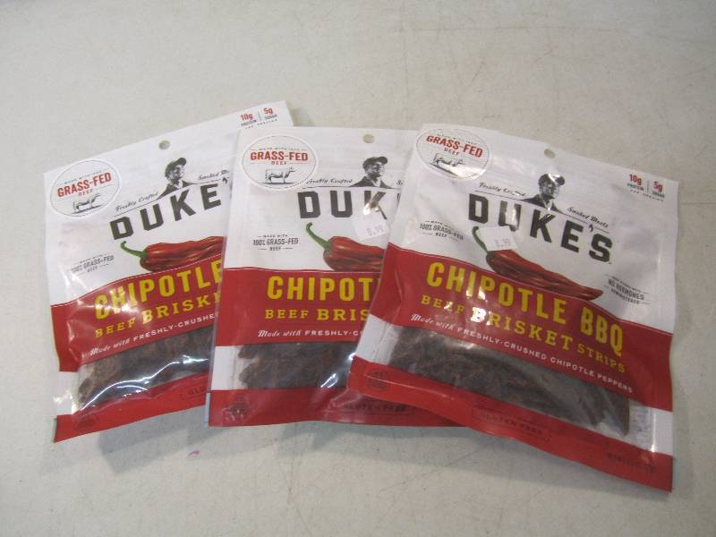 lot 148 image: 3 Bags of Dukes Chipotle BBQ Beef B...