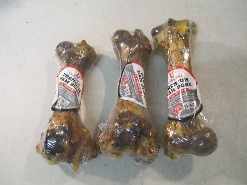 lot 225 image: 3 Large Premium Ham Bone Dog Chews ...