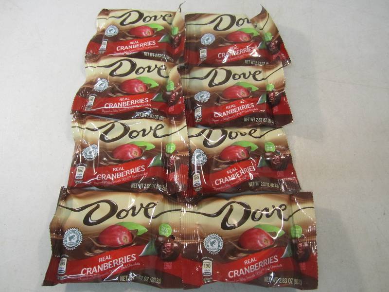 lot 252 image: 8 Bags of Dove Chocolate Covered Re...