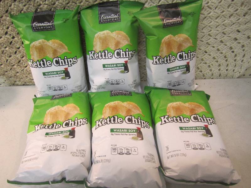 lot 288 image: 6 Big Bags of Wasabi Soy Kettle Chi...