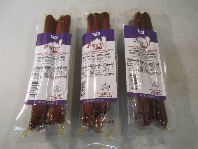 lot 294 image: 3 Packs of Wenzels Farm Beef Sticks...