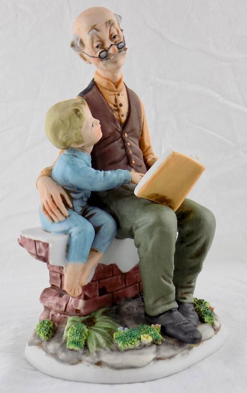 lot 9 image: Vintage Napcoware 9455 Ceramica Creativa Old Man and Little Boy Reading a Book Figurine  3 Additional Ceramic Figurines