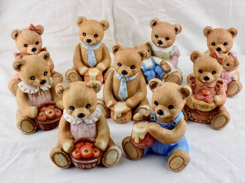 1980 Vintage Collection of (9) Very Cute Homco Ceramic Bear