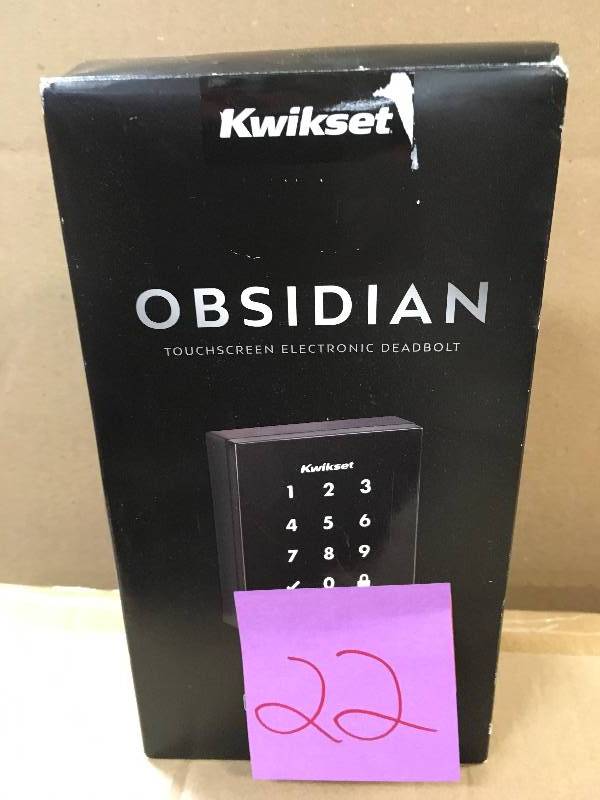 lot 22 image: KWIKSET Obsidian Satin Nickel Keyless Electronic Touchscreen Deadbolt no used
