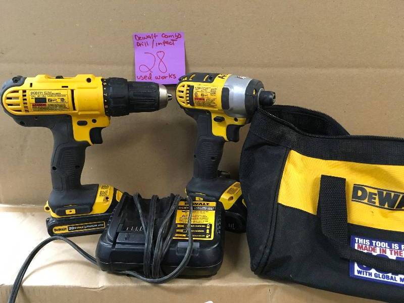 lot 28 image: DEWALT 20-Volt MAX Lithium-Ion Cordless Brushless DrillDriver and Impact Combo Kit (2-Tool) w(2) Batteries 1.5Ah and Charger Used in good working cond.