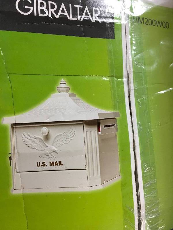 lot 54 image: Hamilton White Locking Aluminum Large Post-Mount Mailbox in good conditions