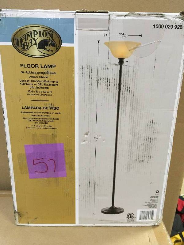 lot 57 image: Hampton Bay 71.25 in. Bronze Torchiere Floor Lamp with Frosted Plastic Shade
