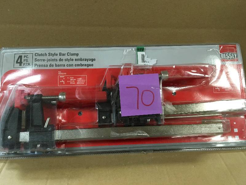 lot 70 image: BESSEY 12 in. Clutch Style Bar Clamp with Wood Handle and 2-12 in. Throat Depth 4 PCS in good conditions