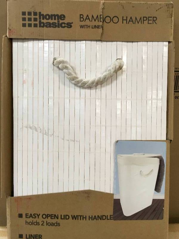 lot 77 image: Home Basics Foldable Bamboo Laundry Basket Hamper Rectangle White