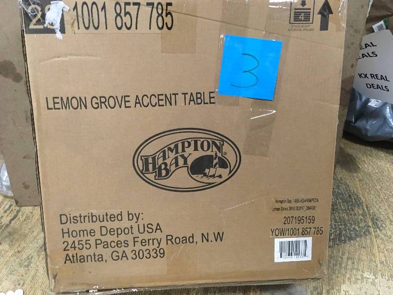 Hampton Bay Lemon Grove Square Wicker Outdoor Accent Table opne box