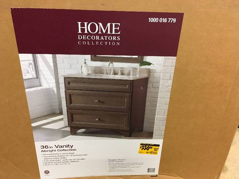 Home Decorators Albright 36 in. W Bath Vanity Cabinet Only in Winter Gray  open box not used