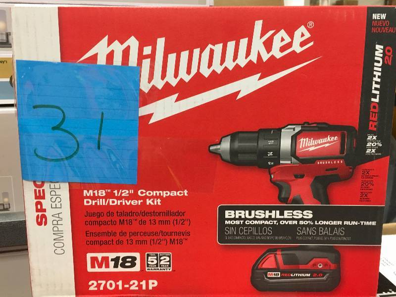 MLWAUKEE M18 18-Volt Lithium-Ion Brushless Cordless 12 in. Compact DrillDriver Kit W (1) 2.0Ah Battery, Charger & Tool Bag