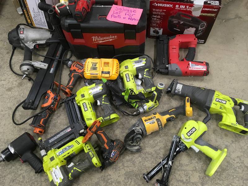 Miscelaneos Salvage lot of Milwaukee, Dewalt,Ryobi and Ridgid for parts or Repairs.