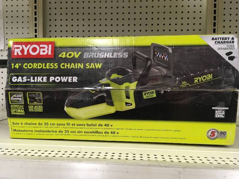 Ryobi 14 in. 40-Volt Brushless Lithium-Ion Cordless Chainsaw Battery and Charger Not Included in working conditions