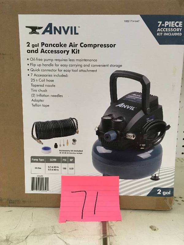 ANVIL 2G Pancake Air Compressor with 7-Pieces Accessories Kit  in working conditions