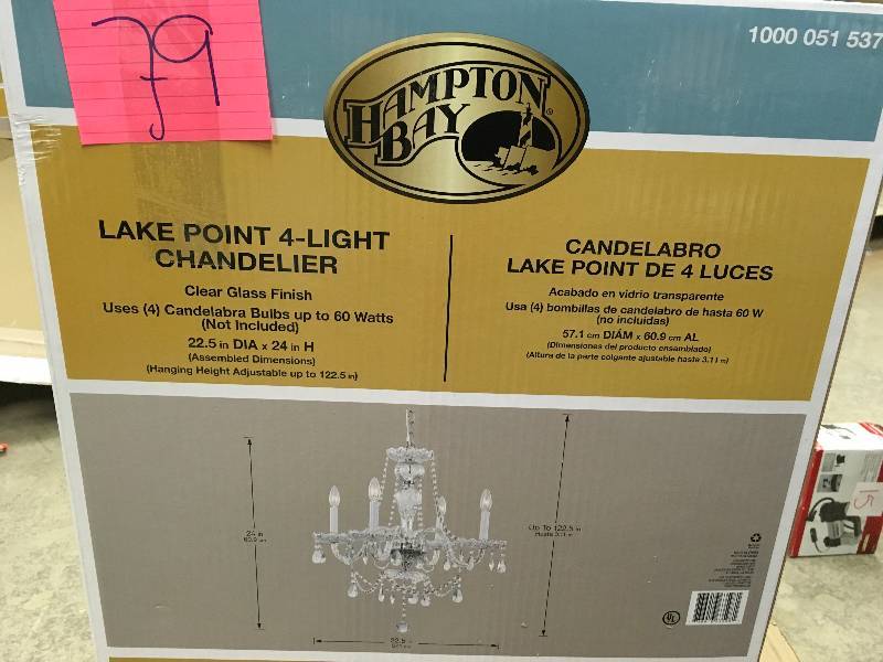 Hampton Bay Lake Point 4-Light Chrome and Clear Crystal Chandelier new