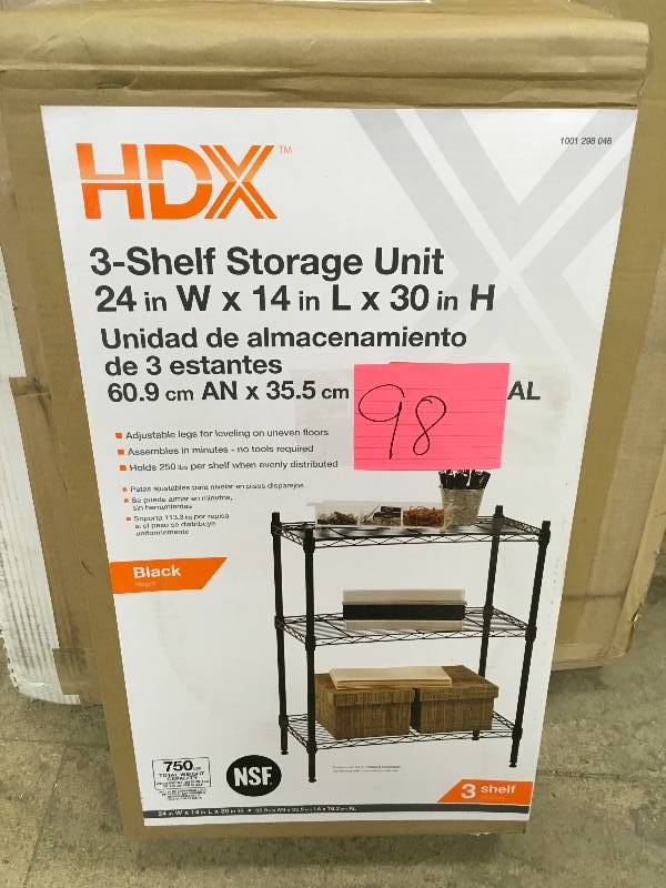 HDX 30 in. H x 23.25 in. W x 13.375 in. D 3 Shelf Steel Shelving Unit in Black in good conditions