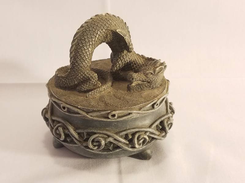 PEWTER DRAGON JEWELRY BOX WITH JEWELRY