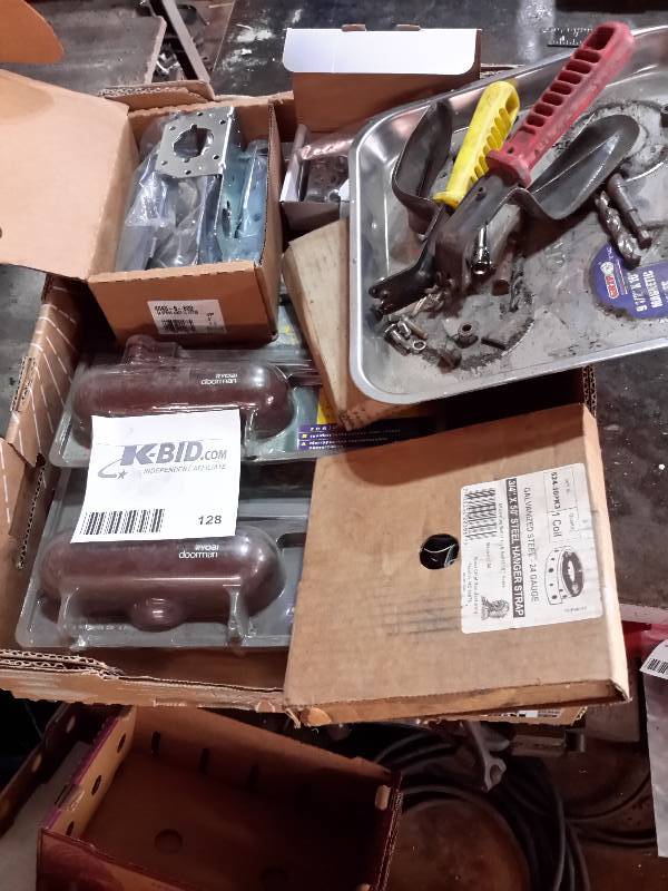 lot 128 image: Lot of Miscellaneous Door Hardware, Magnetic Plates, Hanger Straps
